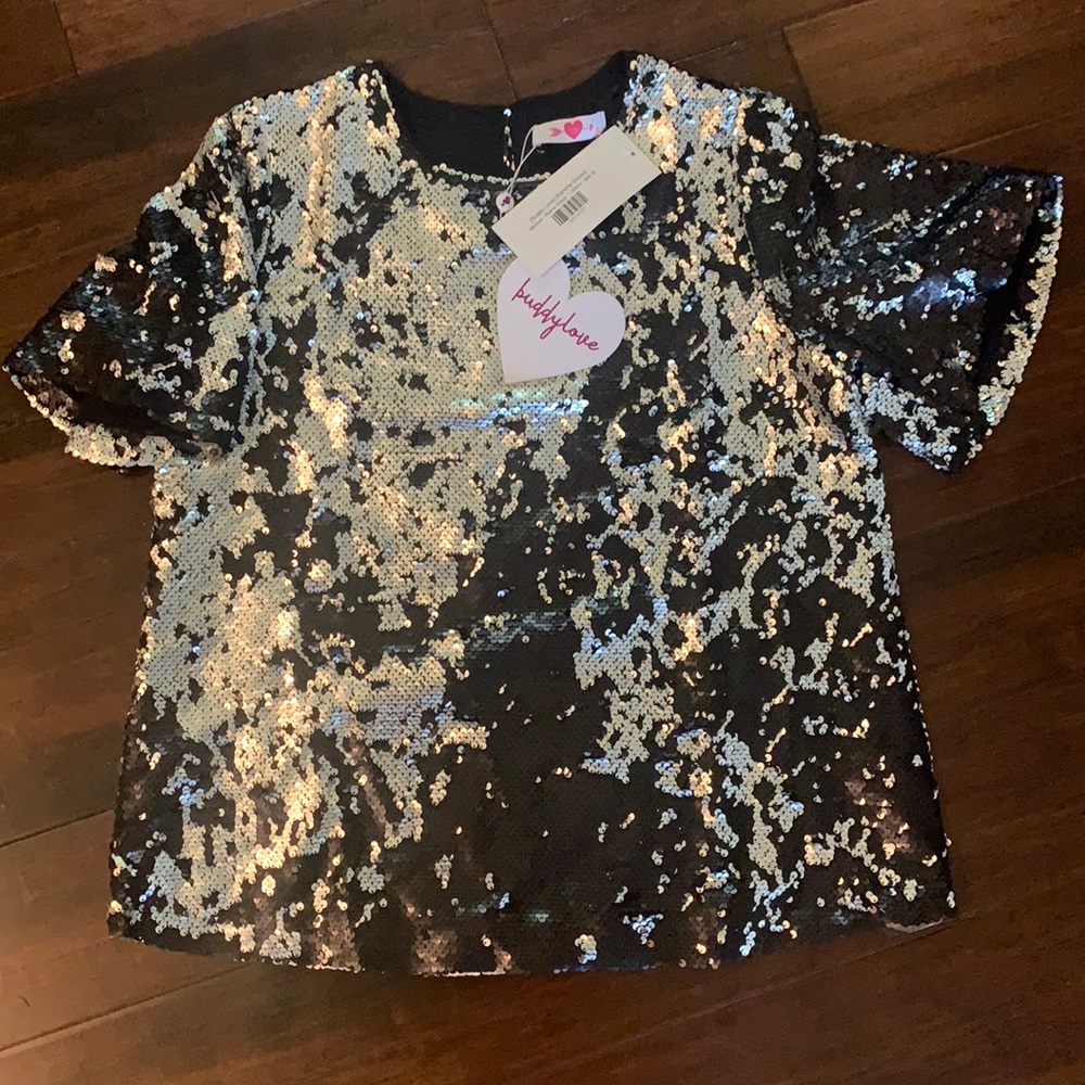 Buddy Love Black and Silver Sequin Top